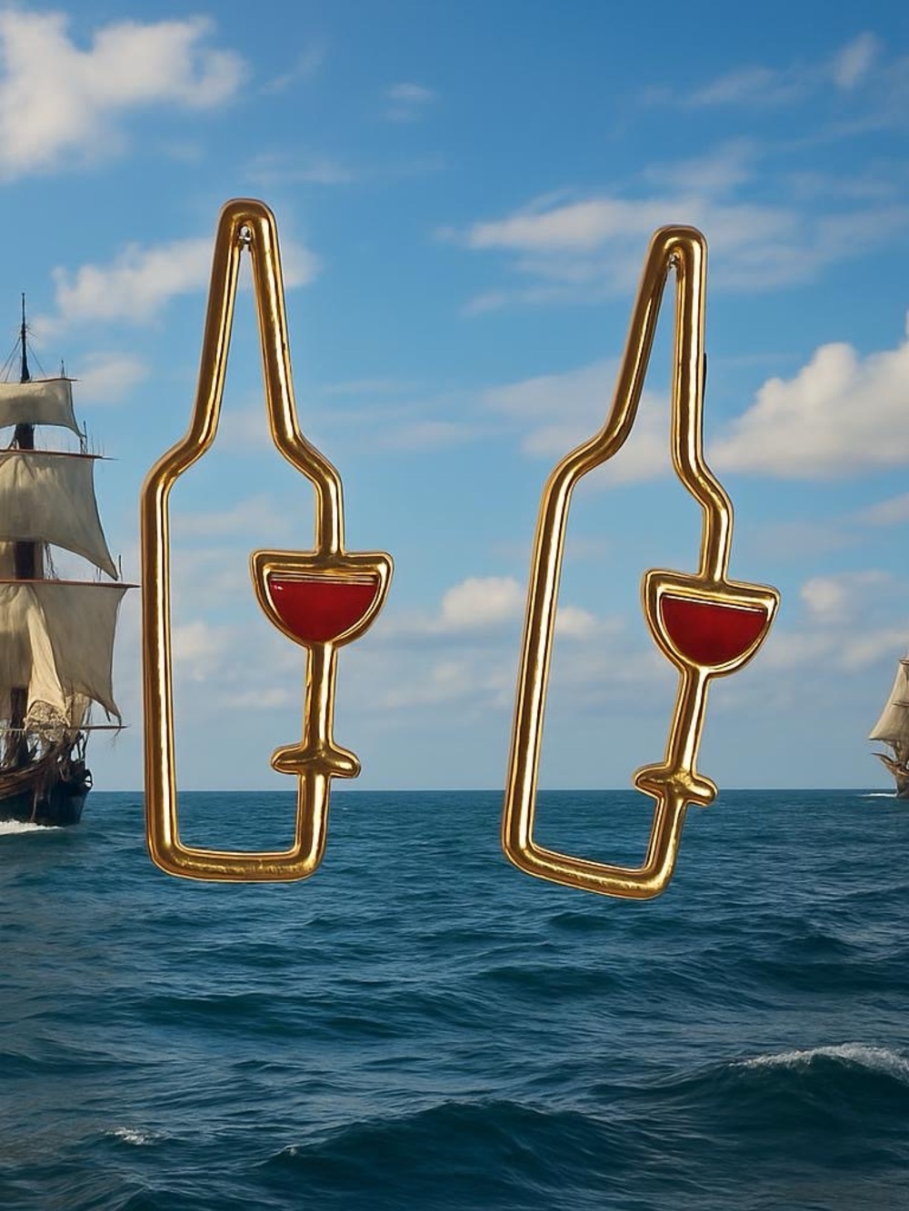 🌲 Gold and Red Wine Bottle Earrings